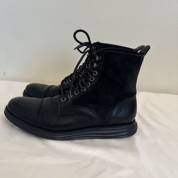 COLE HAAN Mens Leather Lunargrand Lace Waterproof Ankle Boots, Black- Size 7.5